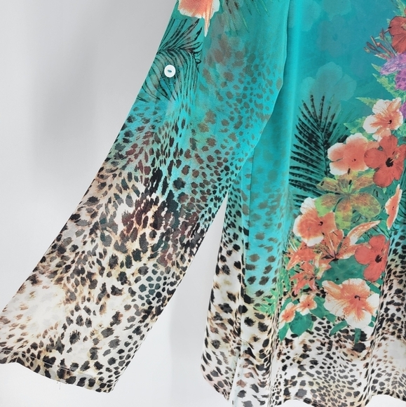 Soft Surroundings Sheer Tunic Floral Animal Print Top Size M - Picture 6 of 6